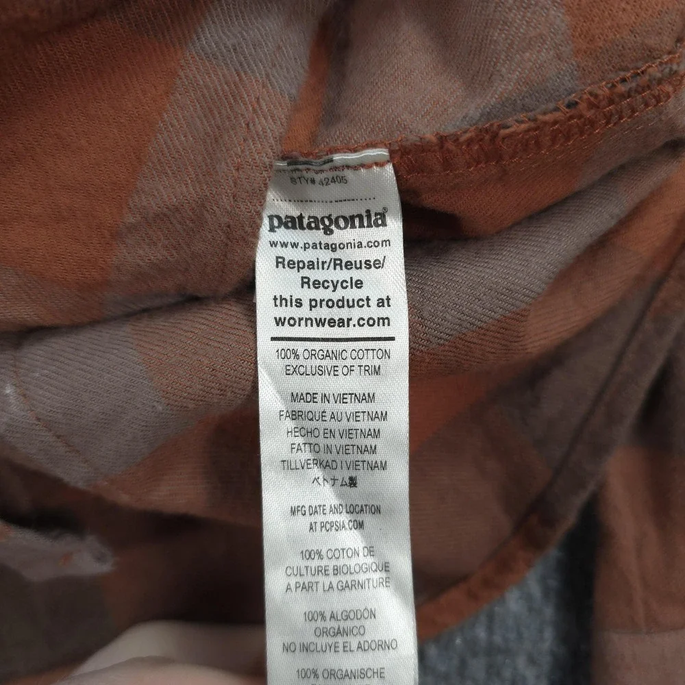 Patagonia Shirt Womens S Orange Plaid Midweight Fjord Flannel Organic Hiking